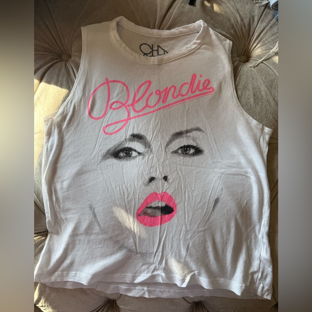 Chaser White Muscle Tank with Hot Pink Blondie Graphic
